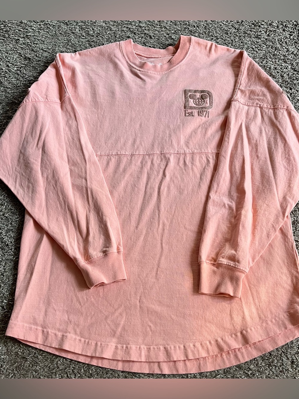 Walt Disney World Peach Gold Glitter Spirit Jersey Long Sleeve Oversized Florida